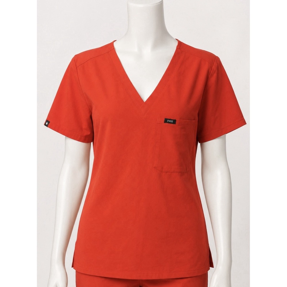 FIGS Women's Catrina Short Sleeve Medium M Fiery Coral Scrub Shirt Top V Neck